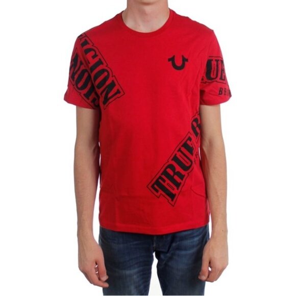 True Religion Men's True Verb Scatter Tee T-Shirt - Ruby Red - Picture 7 of 11